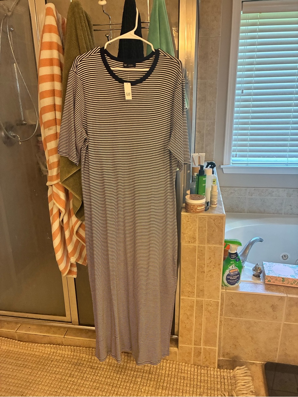 GAP Navy and White Striped Short Sleeve Maxi Dress